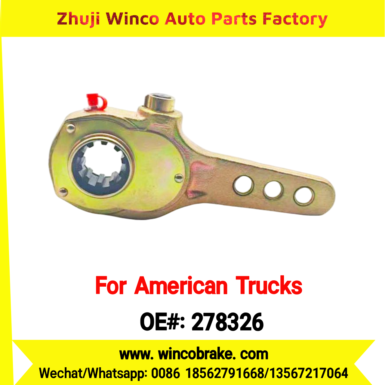 Winco OEM 278326 Manual Brake Slack Adjuster Semi Truck Trailer 3 Holes 10 Spline Brake Systems Accessory American Trucks Type USA HEAVY DUTY To Replace Haldex