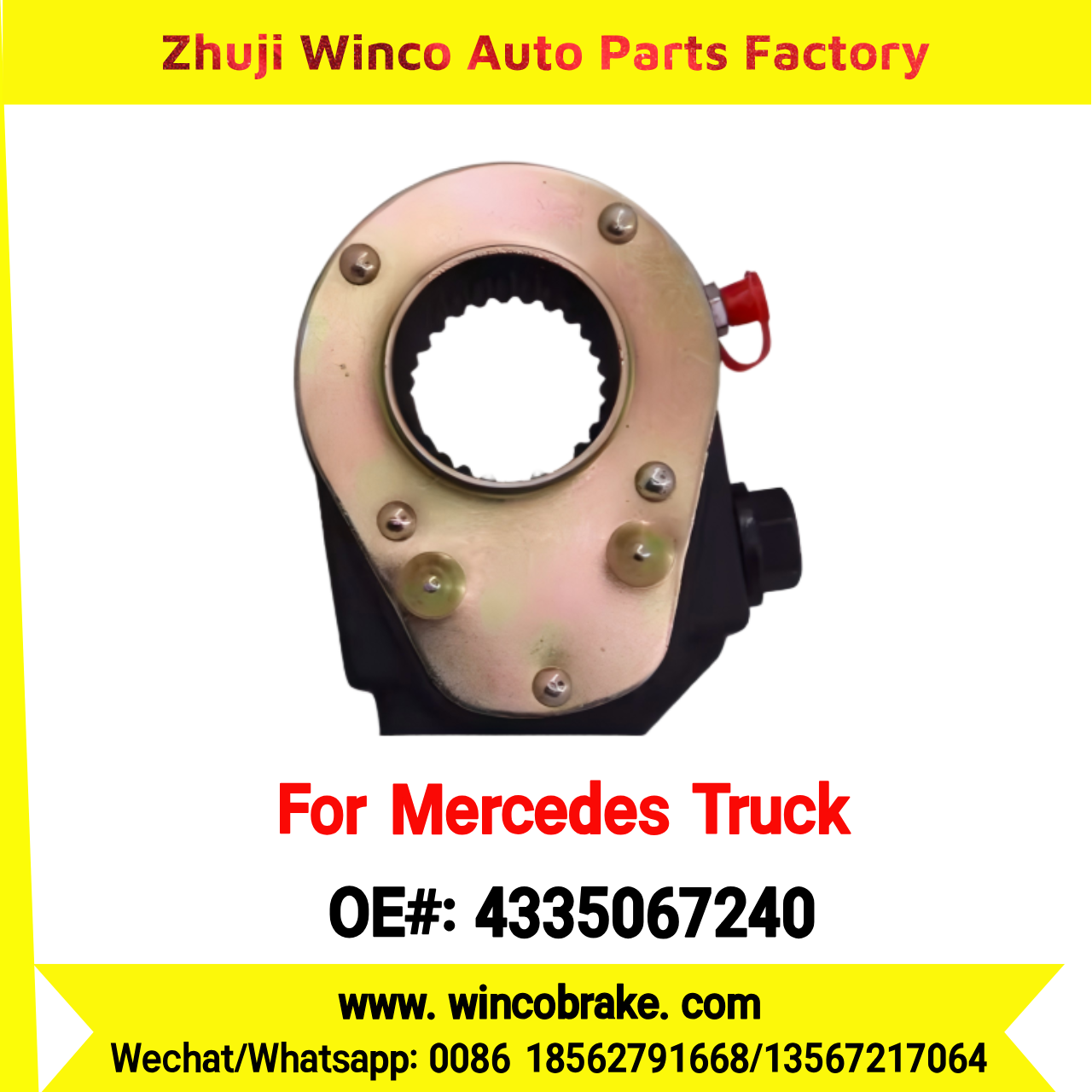 Winco OEM 4335067240 Brake Adjuster for Mercedes Benz Truck Manual Slack Adjuster Auto Parts Brake Adjusting Arm Haldex Type 1 Hole TO FIT MERCEDES Trucks LH 26 Teeth Replace Haldex