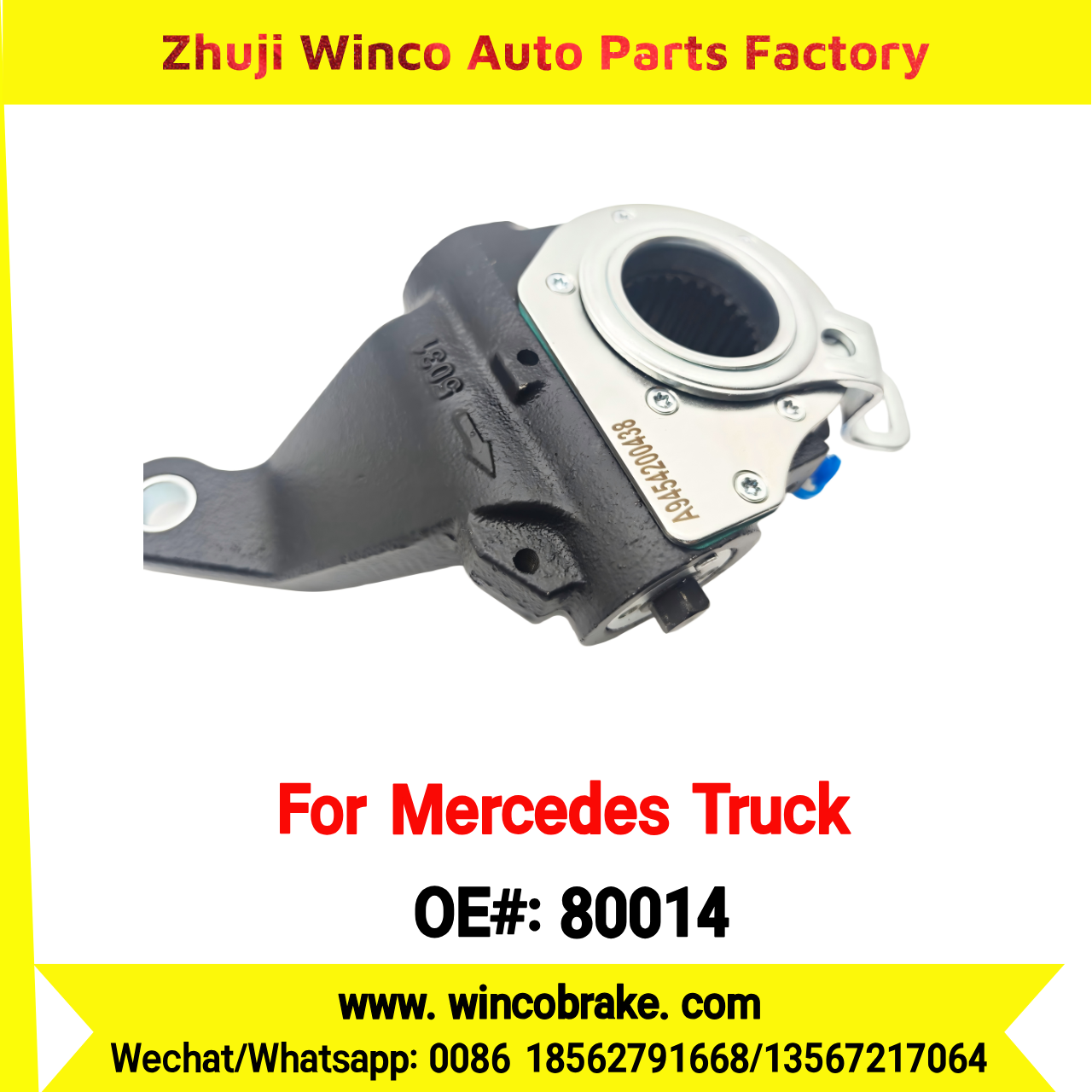 Winco OEM 80014 Automatic Slack Adjuster Brake Adjuster for Mercedes Benz Truck ACTROS TRUCKS Auto Parts Brake Adjusting Arm Haldex TO FIT MERCEDES Trucks 26 Teeth A9454200438 Replace Haldex 80014