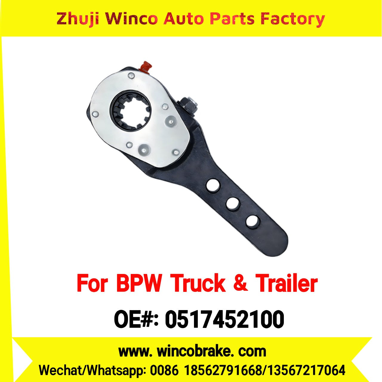 Winco OEM 0517452100 Manual Brake Slack Adjuster for BPW Truck Replace Haldex Straight 3 Holes 10 Teeth