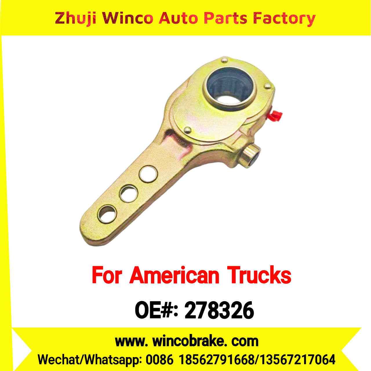 Winco OEM 278326 Manual Brake Slack Adjuster Semi Truck Trailer 3 Holes 10 Spline Brake Systems Accessory American Trucks Type USA HEAVY DUTY To Replace Haldex