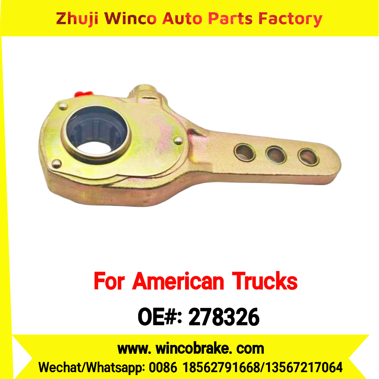 Winco OEM 278326 Manual Brake Slack Adjuster Semi Truck Trailer 3 Holes 10 Spline Brake Systems Accessory American Trucks Type USA HEAVY DUTY To Replace Haldex