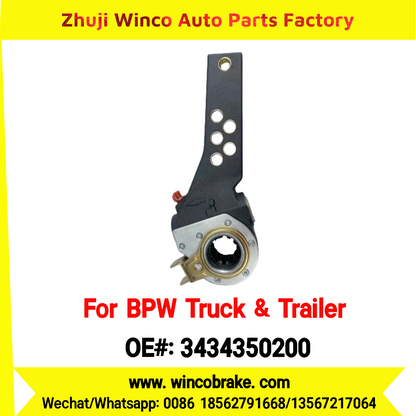 Winco OEM 3434350200 Automatic Brake Slack Adjuster for BPW Axle Truck & Trailer 6 Holes 10 Teeth Replace Haldex