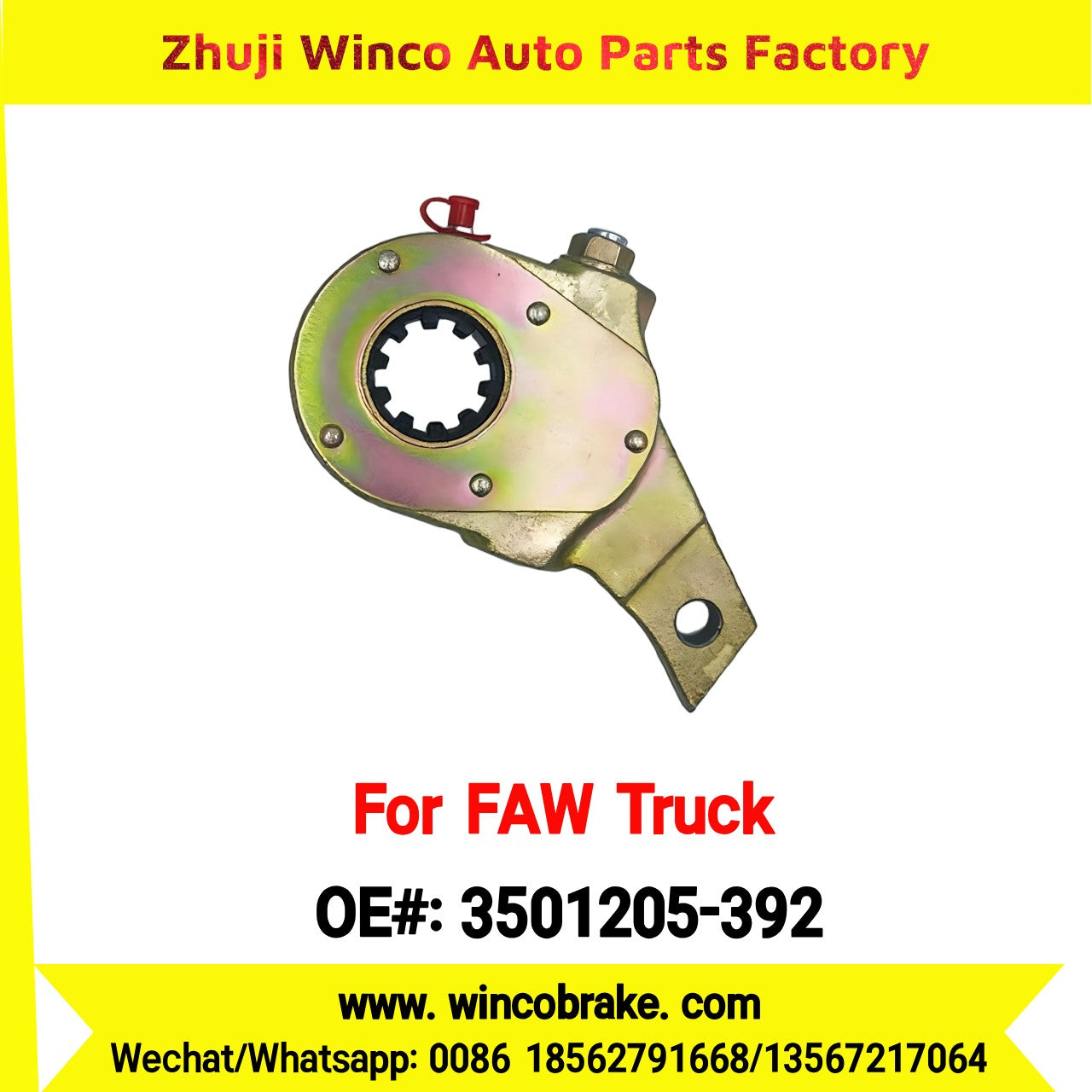 Winco OEM 3501205-392 Manual Slack Adjuster for Suit to China FAW Trucks FAW J6 Series Small 10 Teeth Brake Systems