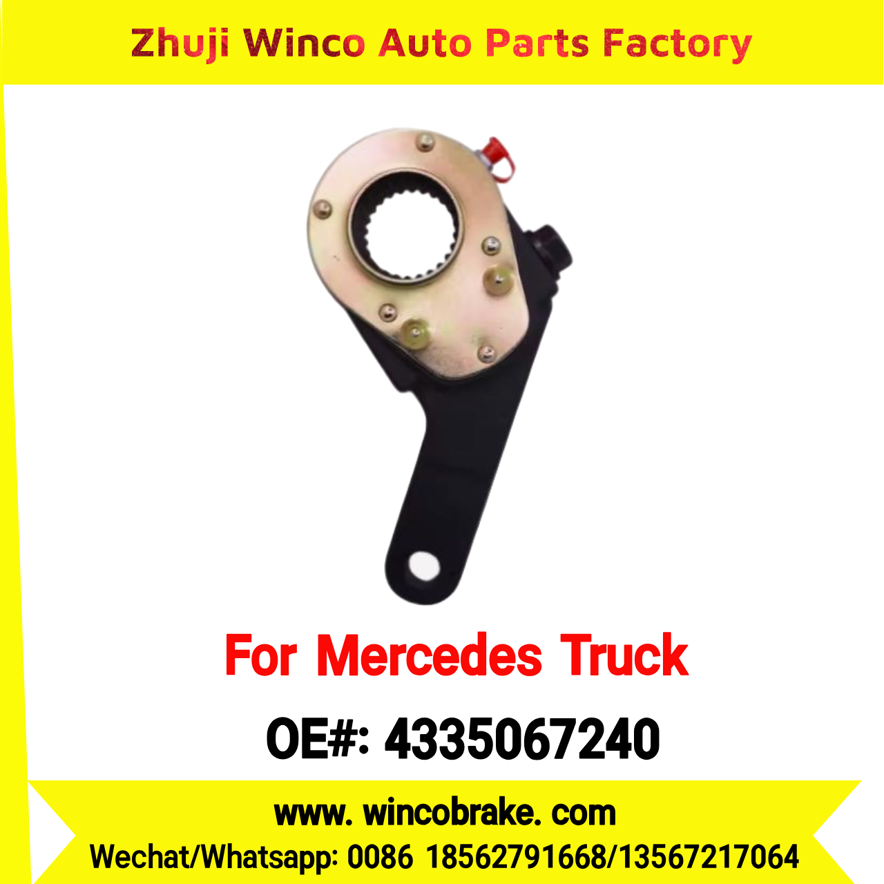 Winco OEM 4335067240 Brake Adjuster for Mercedes Benz Truck Manual Slack Adjuster Auto Parts Brake Adjusting Arm Haldex Type 1 Hole TO FIT MERCEDES Trucks LH 26 Teeth Replace Haldex