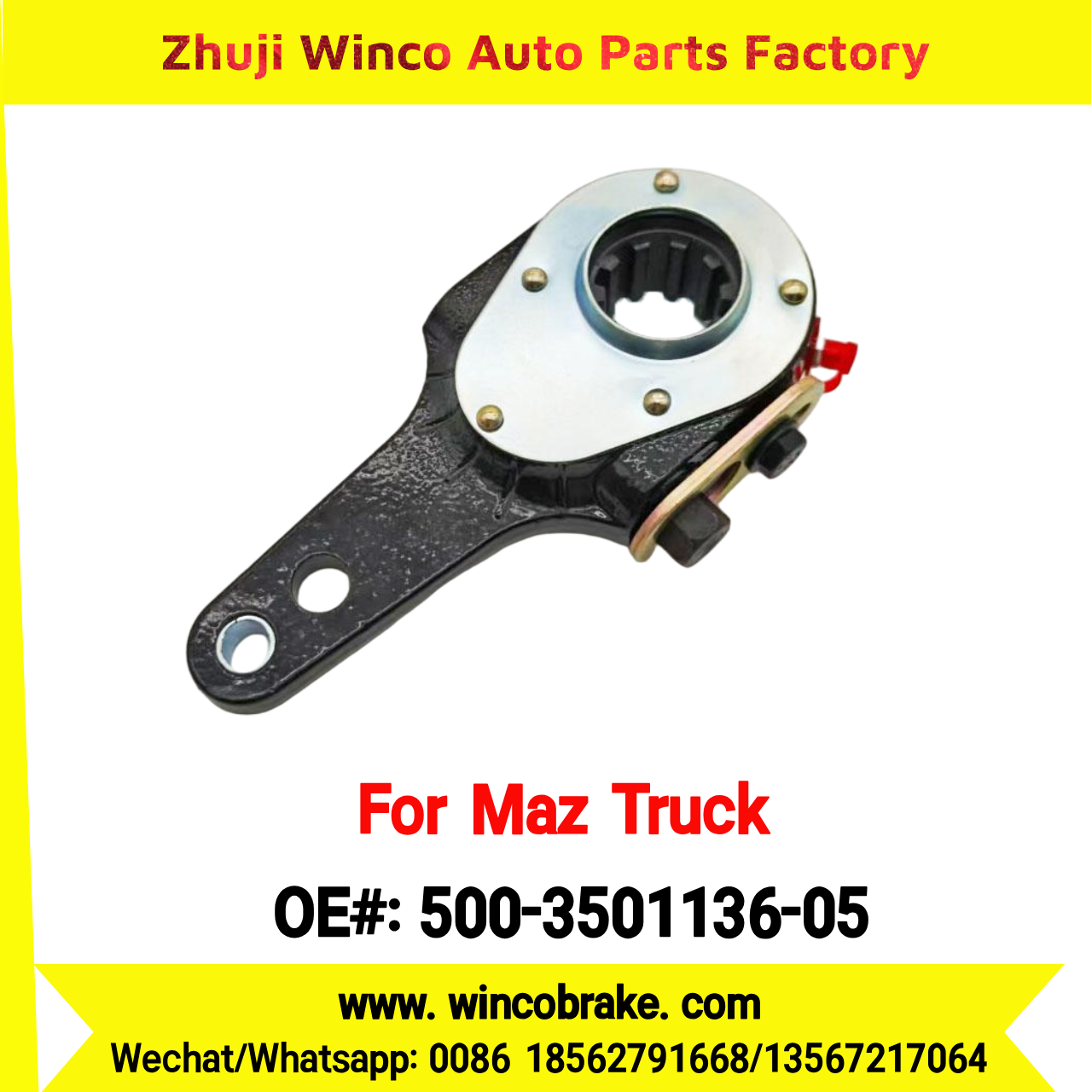 Winco OEM 500-3501136-05 Manual Slack Adjuster for MAZ Trucks узкий зуб прямой МАЗ, КрАЗ Replaces Russian Heavy Duty 2 Holes 10 Teeth