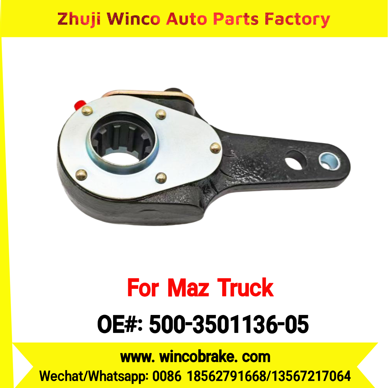 Winco OEM 500-3501136-05 Manual Slack Adjuster for MAZ Trucks узкий зуб прямой МАЗ, КрАЗ Replaces Russian Heavy Duty 2 Holes 10 Teeth