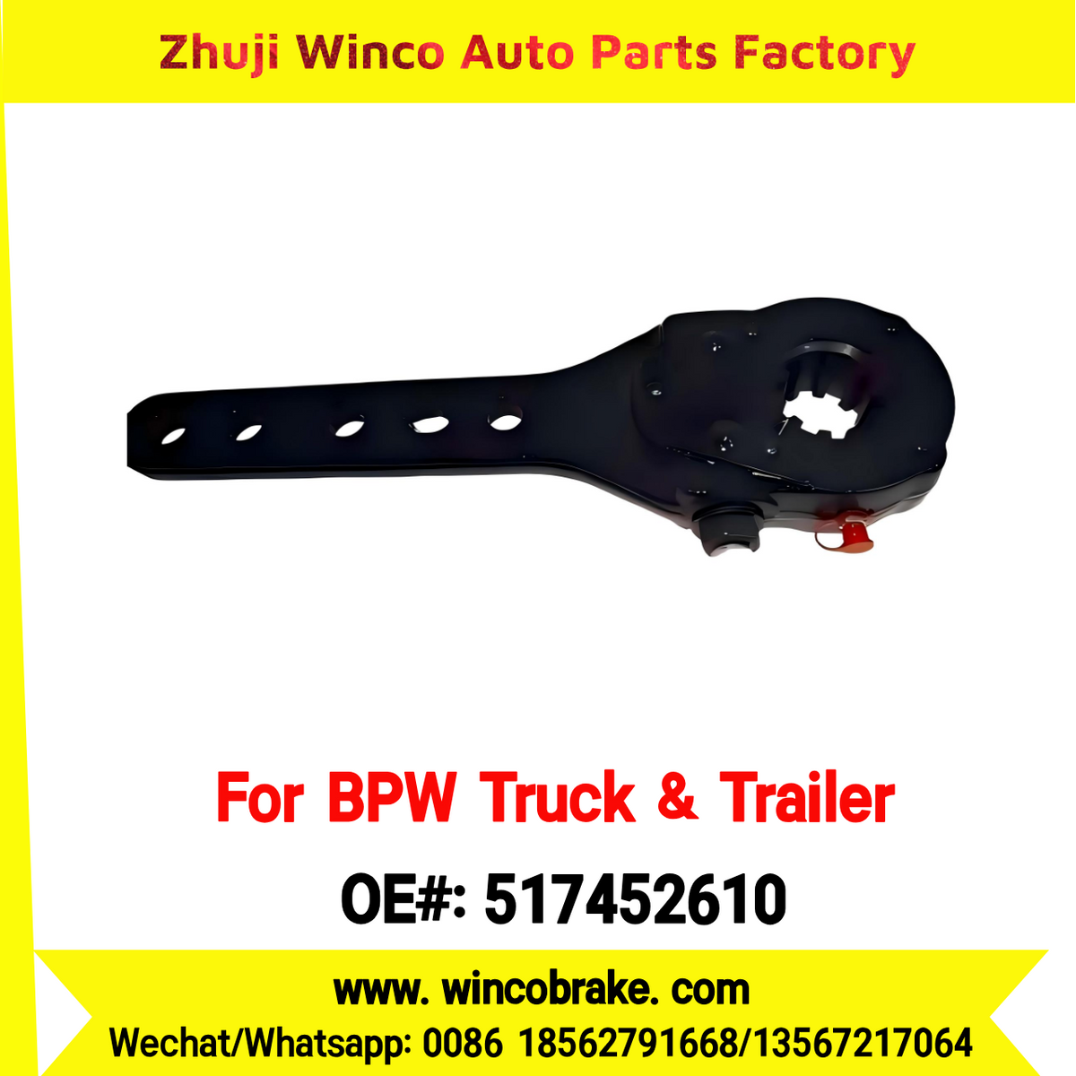 Winco OEM 517452610 Manual Brake Slack Adjuster for BPW Axle 0517452610 Replace Haldex 100001721 Forging Body 5 Holes 10 Teeth