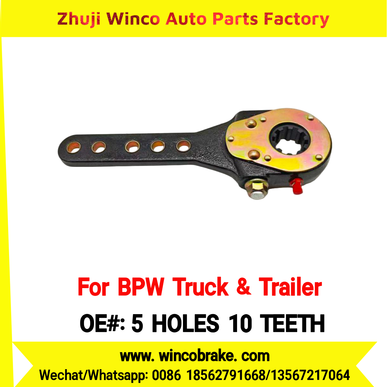 Winco OEM 5 HOLES 10 TEETH Manual Brake Slack Adjuster for BPW Axle Truck & Trailer Straight 10 Teeth Replace Haldex