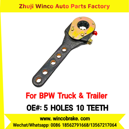 Winco OEM 5 HOLES 10 TEETH Manual Brake Slack Adjuster for BPW Axle Truck & Trailer Straight 10 Teeth Replace Haldex