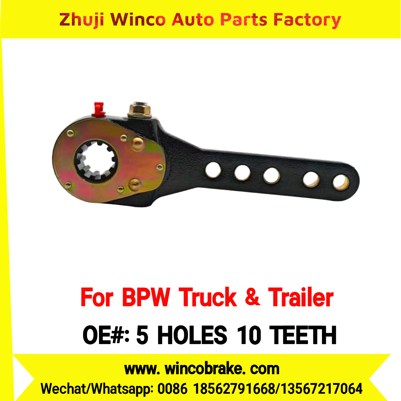 Winco OEM 5 HOLES 10 TEETH Manual Brake Slack Adjuster for BPW Axle Truck & Trailer Straight 10 Teeth Replace Haldex