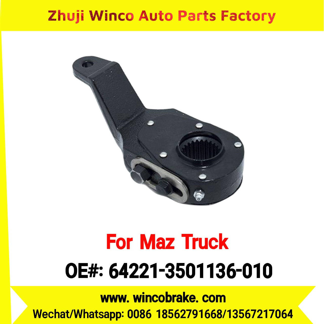 Winco OEM 64221-3501136-010 Manual Slack Adjuster for MAZ Trucks Replaces Russian Heavy Duty RH 25 Teeth