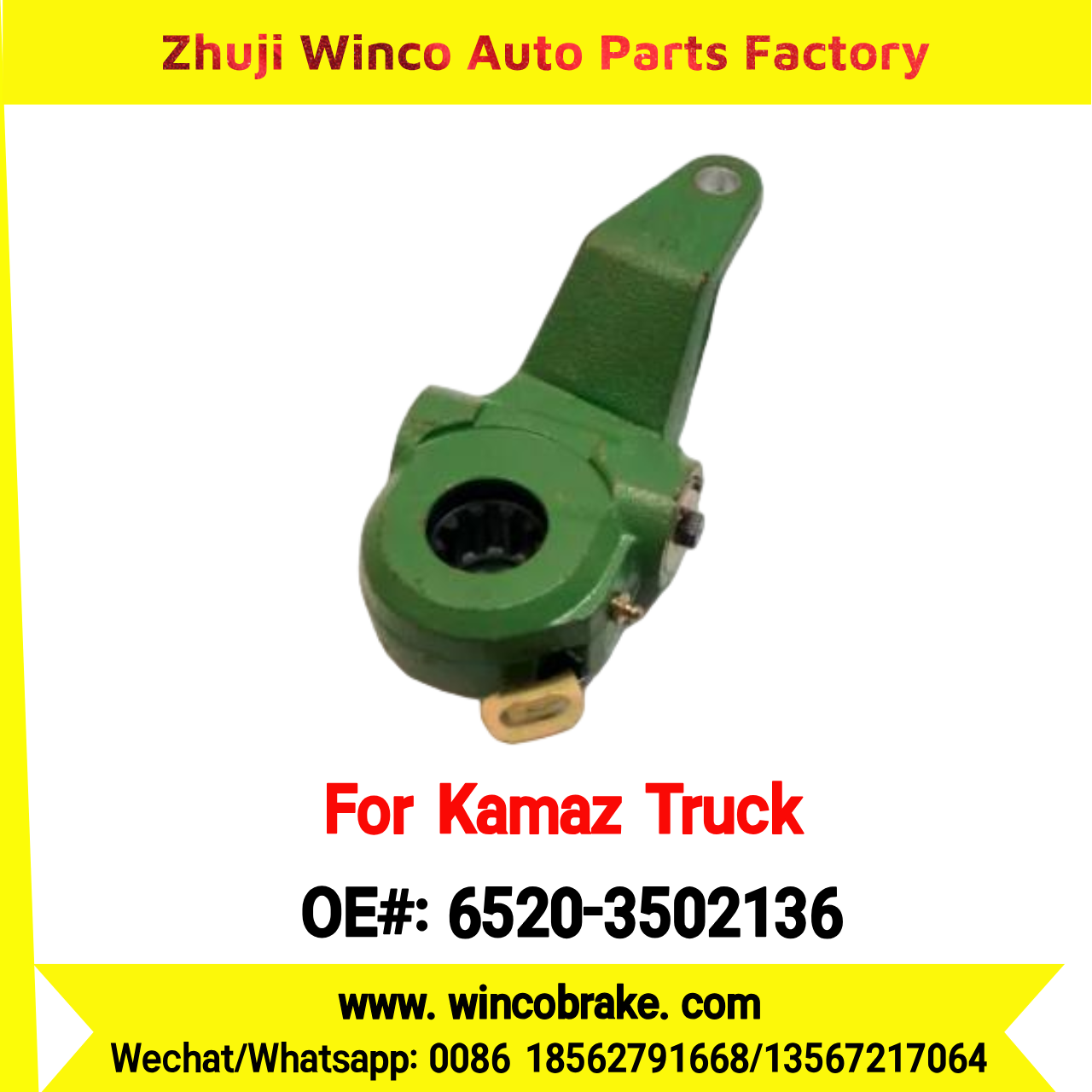 Winco OEM 6520-3502136 Automatic Slack Adjuster for 10 Teeth KAMAZ Truck Євро-2 автомат 165мм Rear Right to Replace HALDEX 79260 Russian Heavy Duty