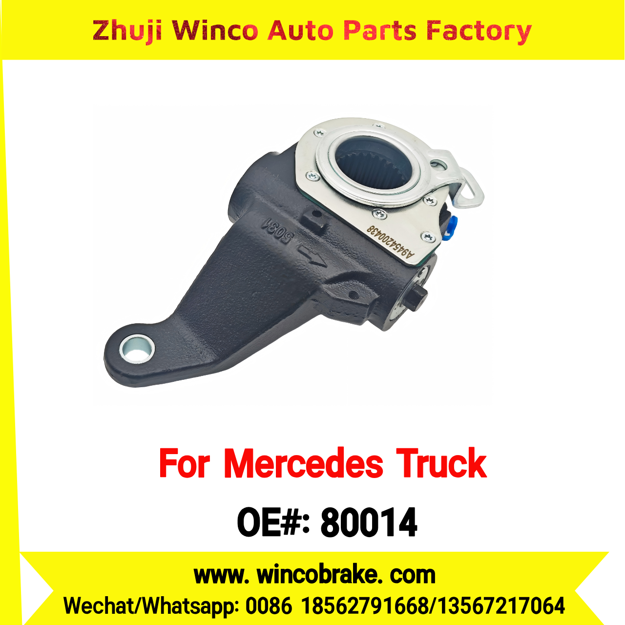 Winco OEM 80014 Automatic Slack Adjuster Brake Adjuster for Mercedes Benz Truck ACTROS TRUCKS Auto Parts Brake Adjusting Arm Haldex TO FIT MERCEDES Trucks 26 Teeth A9454200438 Replace Haldex 80014
