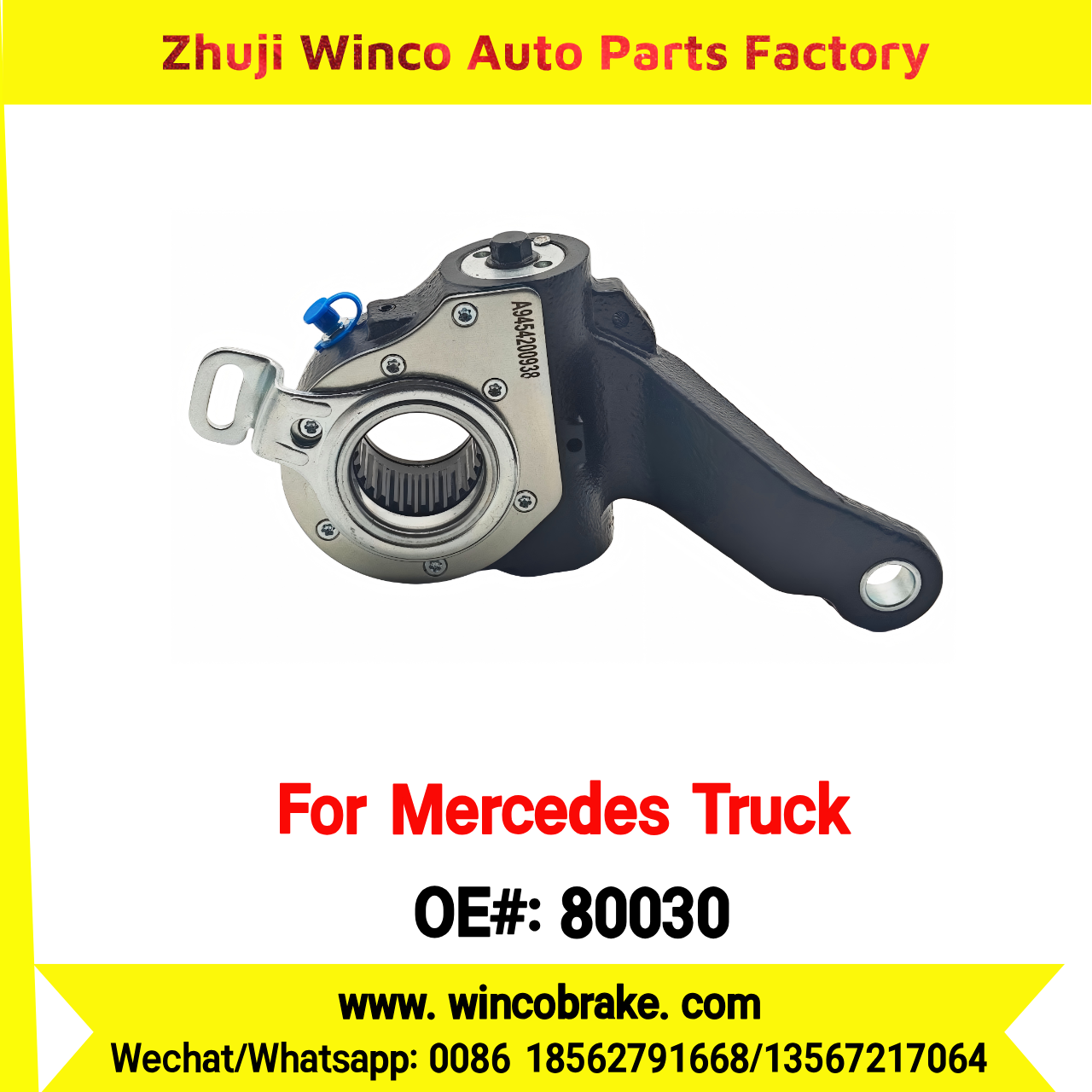 Winco OEM 80030 Automatic Slack Adjuster Brake Adjuster for Mercedes Benz Truck A9454200938 Auto Parts Brake Adjusting Arm Haldex TO FIT MERCEDES Trucks 26 Teeth Replace Haldex 80030