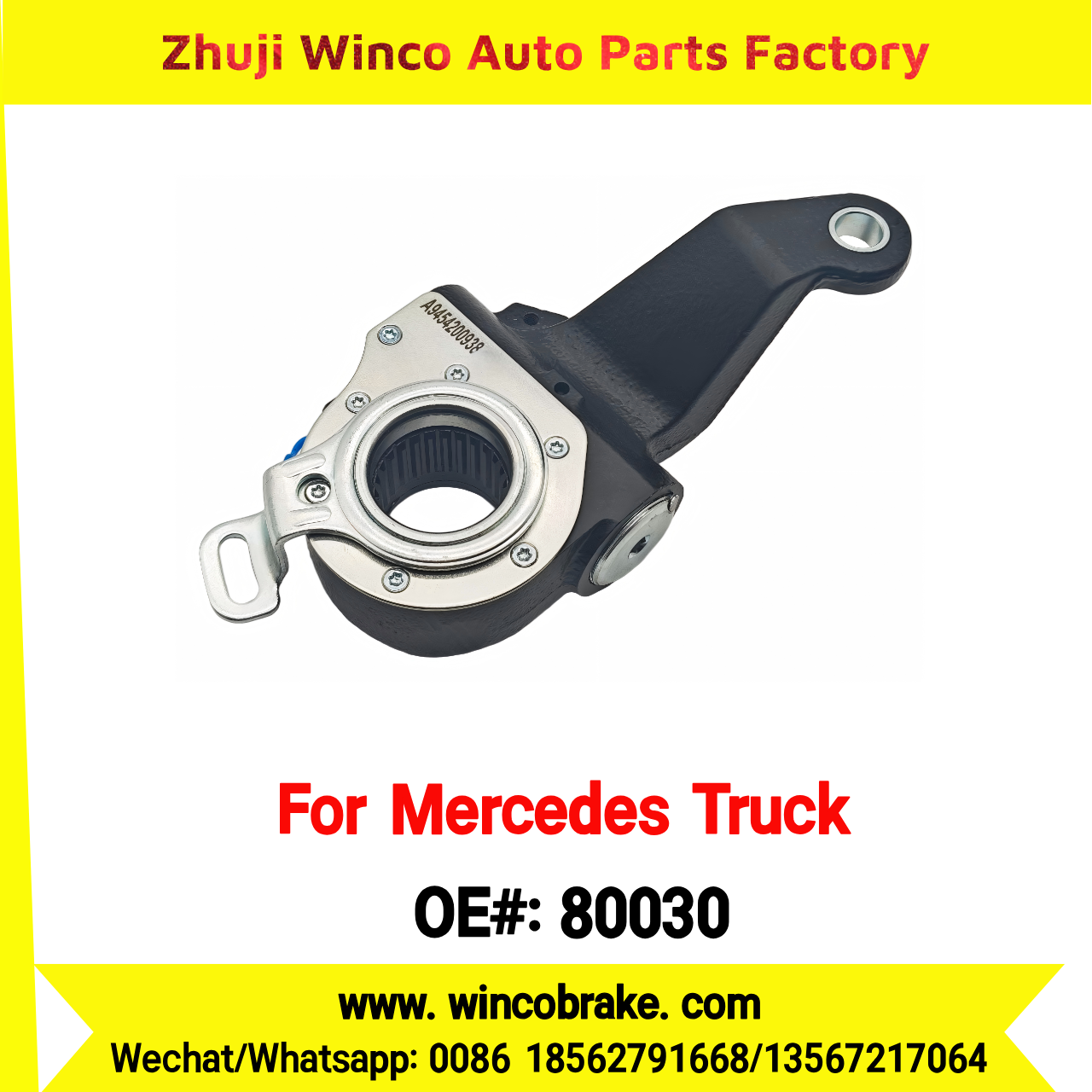 Winco OEM 80030 Automatic Slack Adjuster Brake Adjuster for Mercedes Benz Truck A9454200938 Auto Parts Brake Adjusting Arm Haldex TO FIT MERCEDES Trucks 26 Teeth Replace Haldex 80030