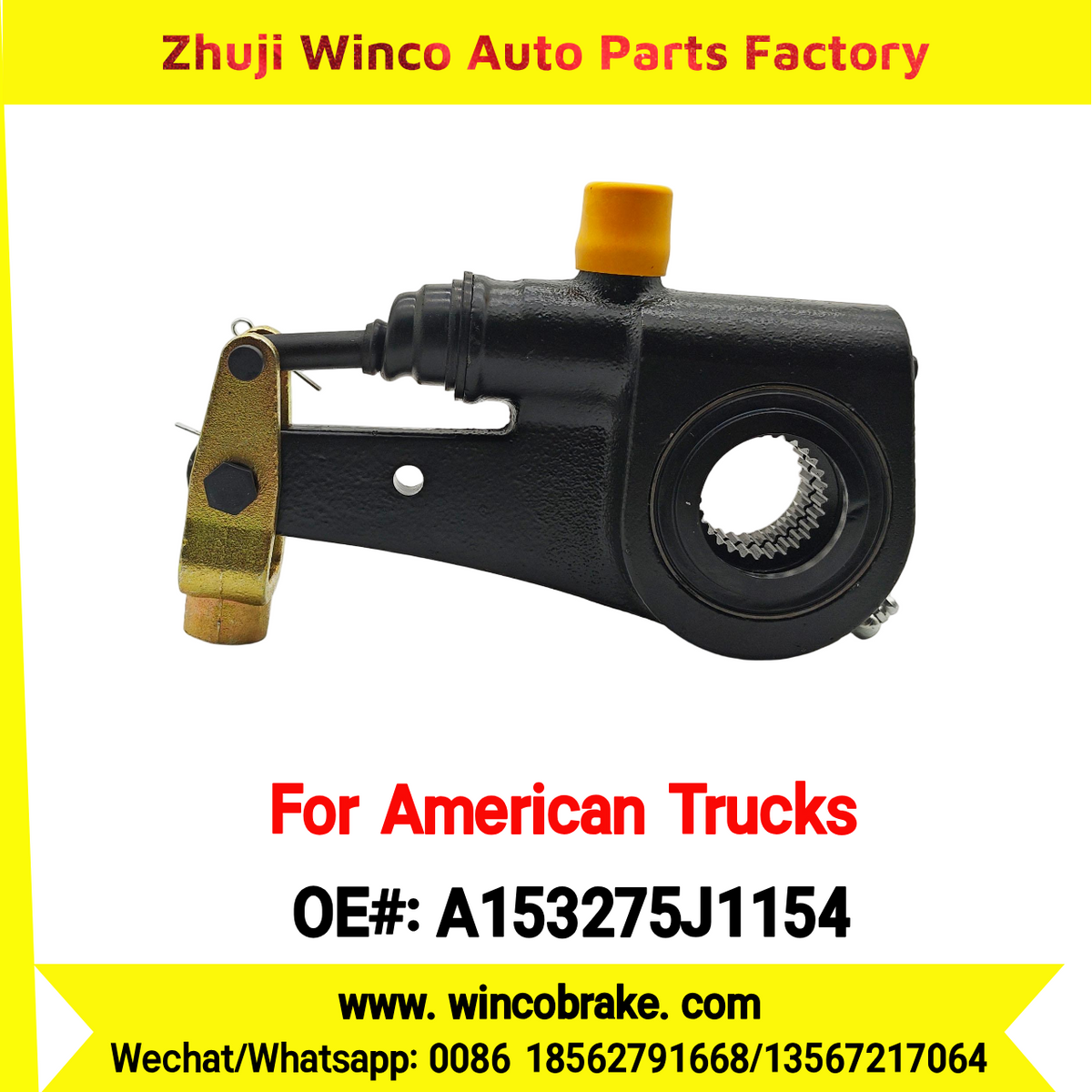Winco OEM A153275J1154 Automatic Slack Adjuster for Truck Brake Systems 6" ARM, 1-1/2''-28 SPLINE, TYPE 3 28 Teeth Replacement SUIT TO AMERICAN TRUCKS Replace R801074