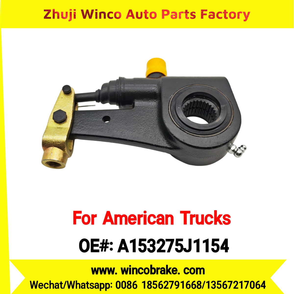 Winco OEM A153275J1154 Automatic Slack Adjuster for Truck Brake Systems 6" ARM, 1-1/2''-28 SPLINE, TYPE 3 28 Teeth Replacement SUIT TO AMERICAN TRUCKS Replace R801074
