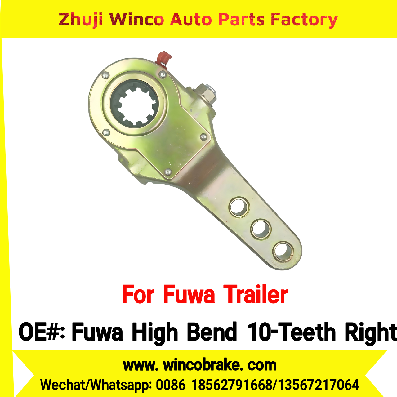 Winco OEM Fuwa High Bend 10-Teeth Right Manual Slack Adjuster for Suit to China Fuwa Trailer 3 Hole 10 Teeth Brake Systems