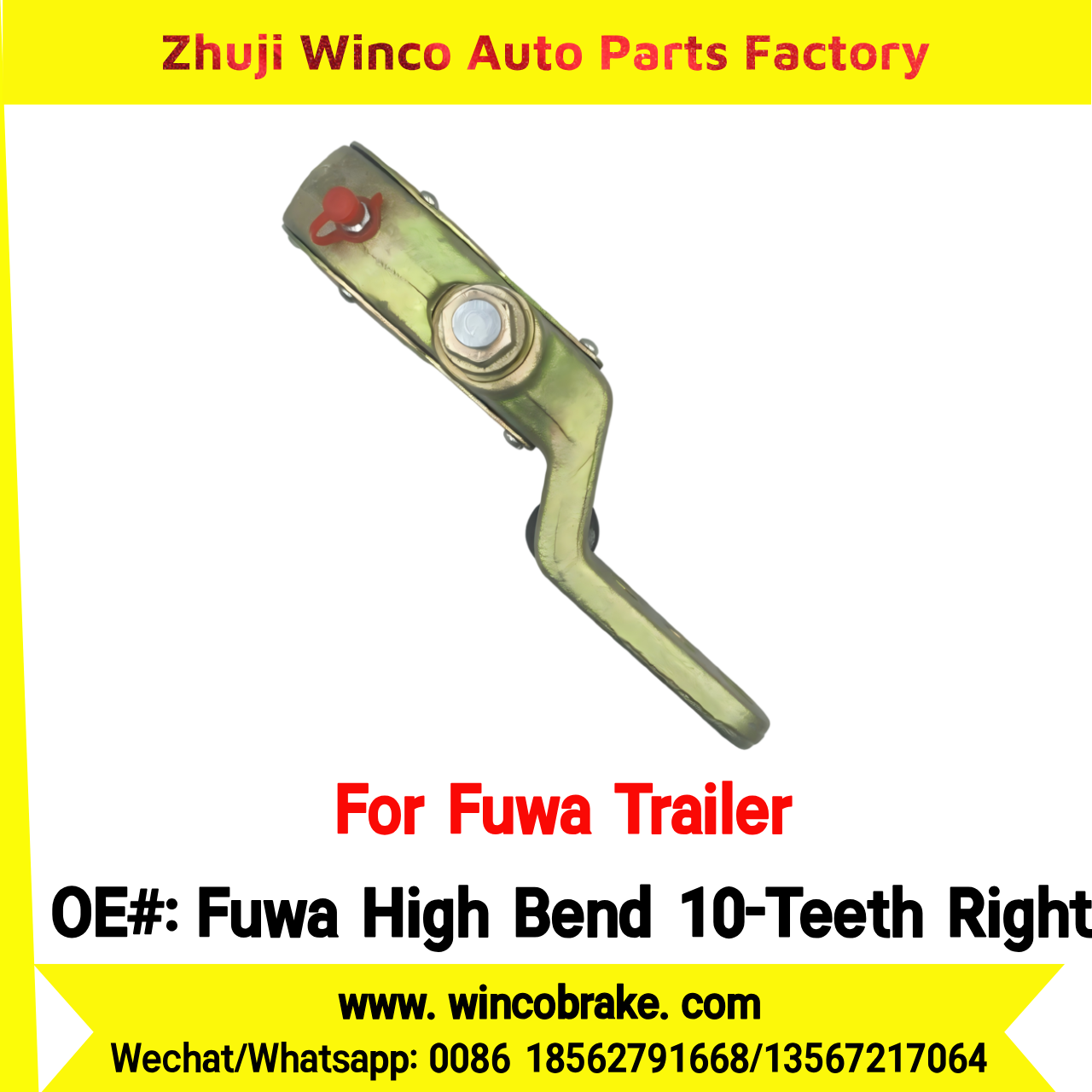 Winco OEM Fuwa High Bend 10-Teeth Right Manual Slack Adjuster for Suit to China Fuwa Trailer 3 Hole 10 Teeth Brake Systems