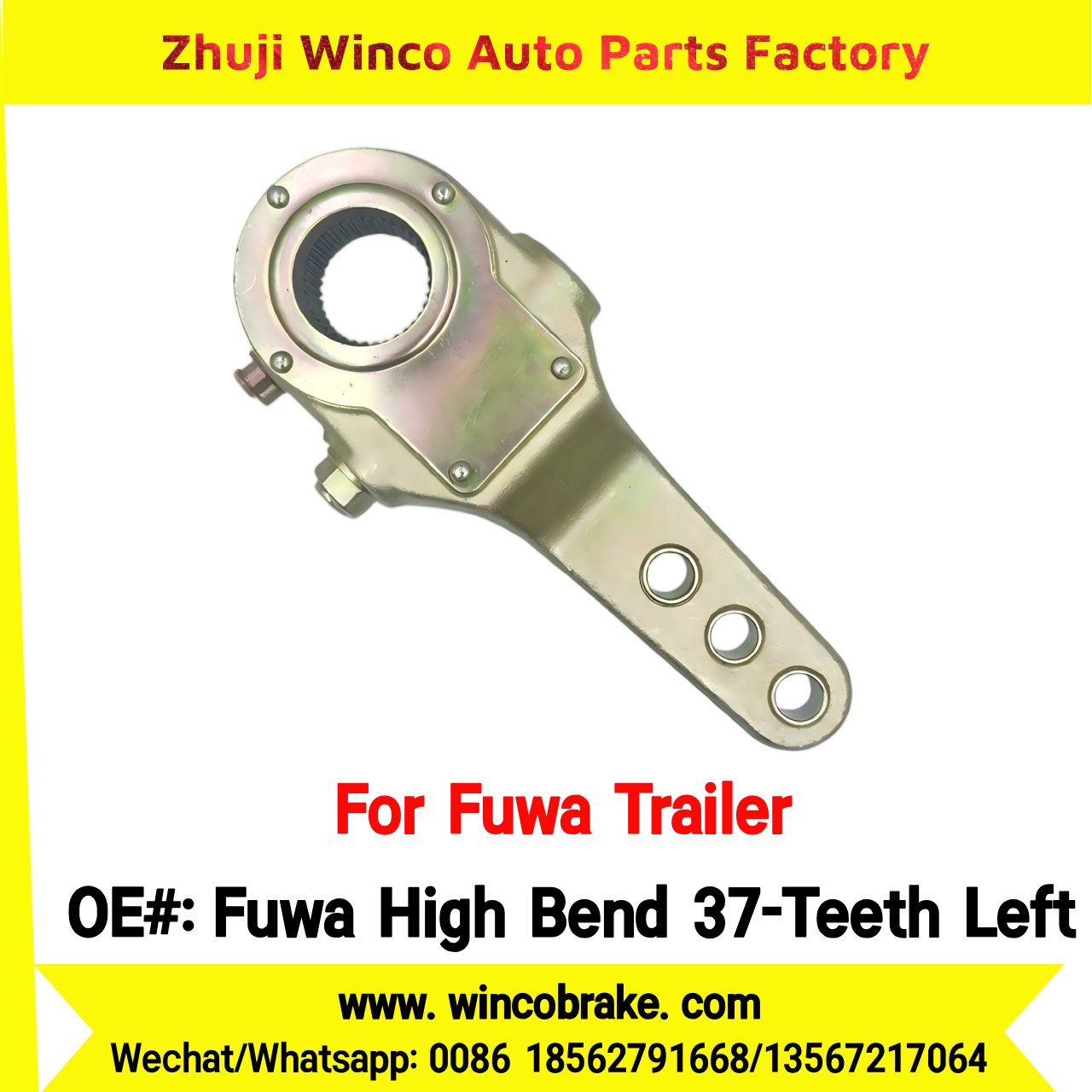 Winco OEM Fuwa High Bend 37-Teeth Left Manual Slack Adjuster for Suit to China Fuwa Trailer 3 Hole 37 Teeth Brake Systems