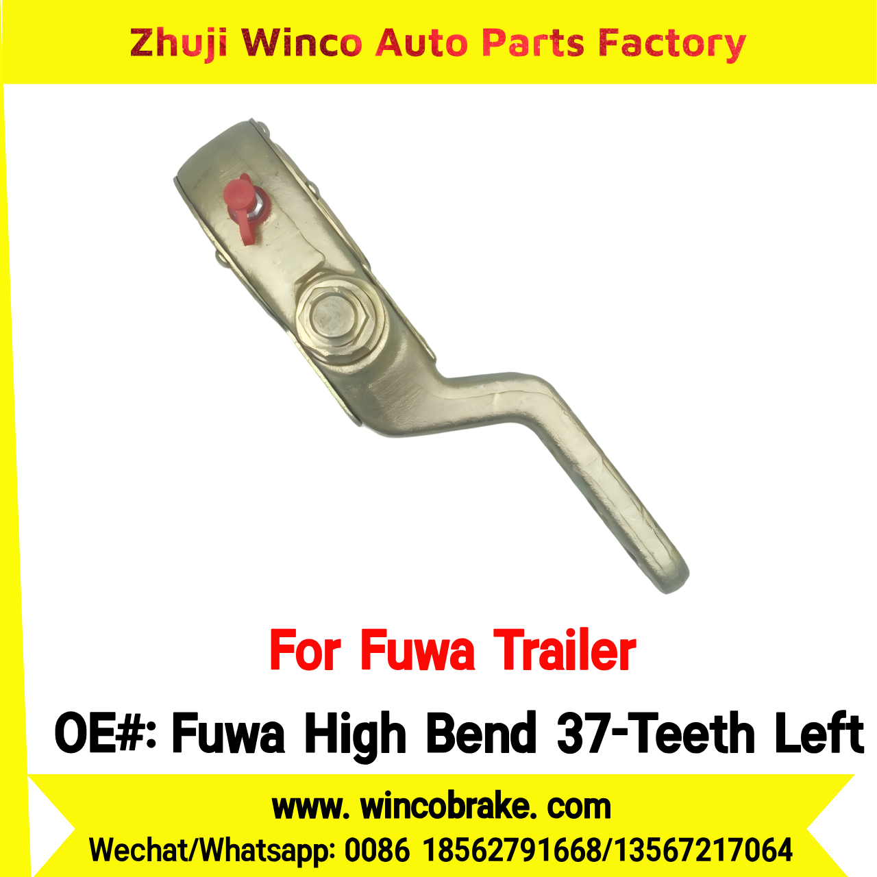 Winco OEM Fuwa High Bend 37-Teeth Left Manual Slack Adjuster for Suit to China Fuwa Trailer 3 Hole 37 Teeth Brake Systems
