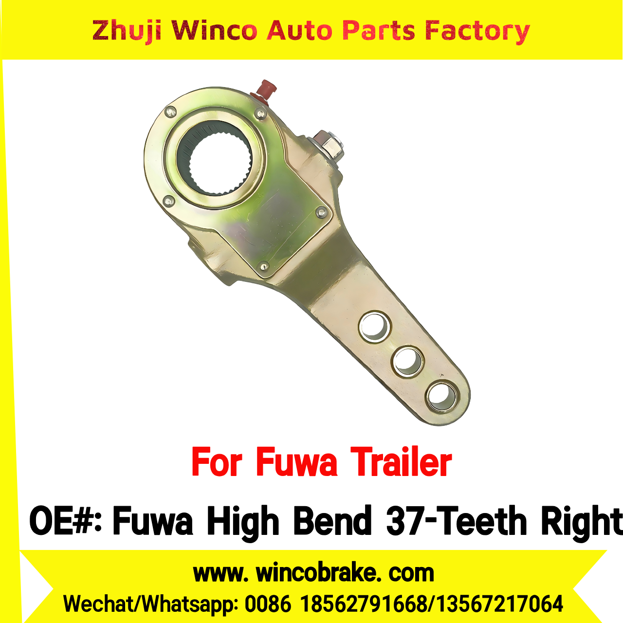 Winco OEM Fuwa High Bend 37-Teeth Right Manual Slack Adjuster for Suit to China Fuwa Trailer 3 Hole 37 Teeth Brake Systems