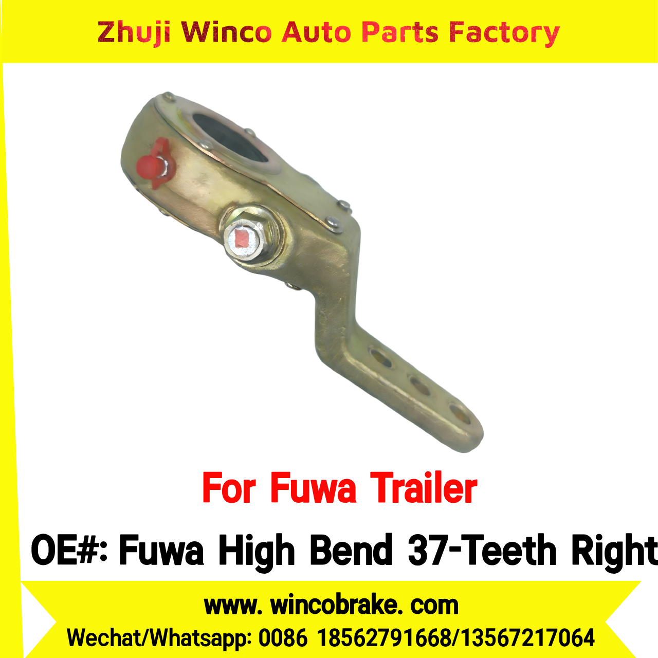 Winco OEM Fuwa High Bend 37-Teeth Right Manual Slack Adjuster for Suit to China Fuwa Trailer 3 Hole 37 Teeth Brake Systems