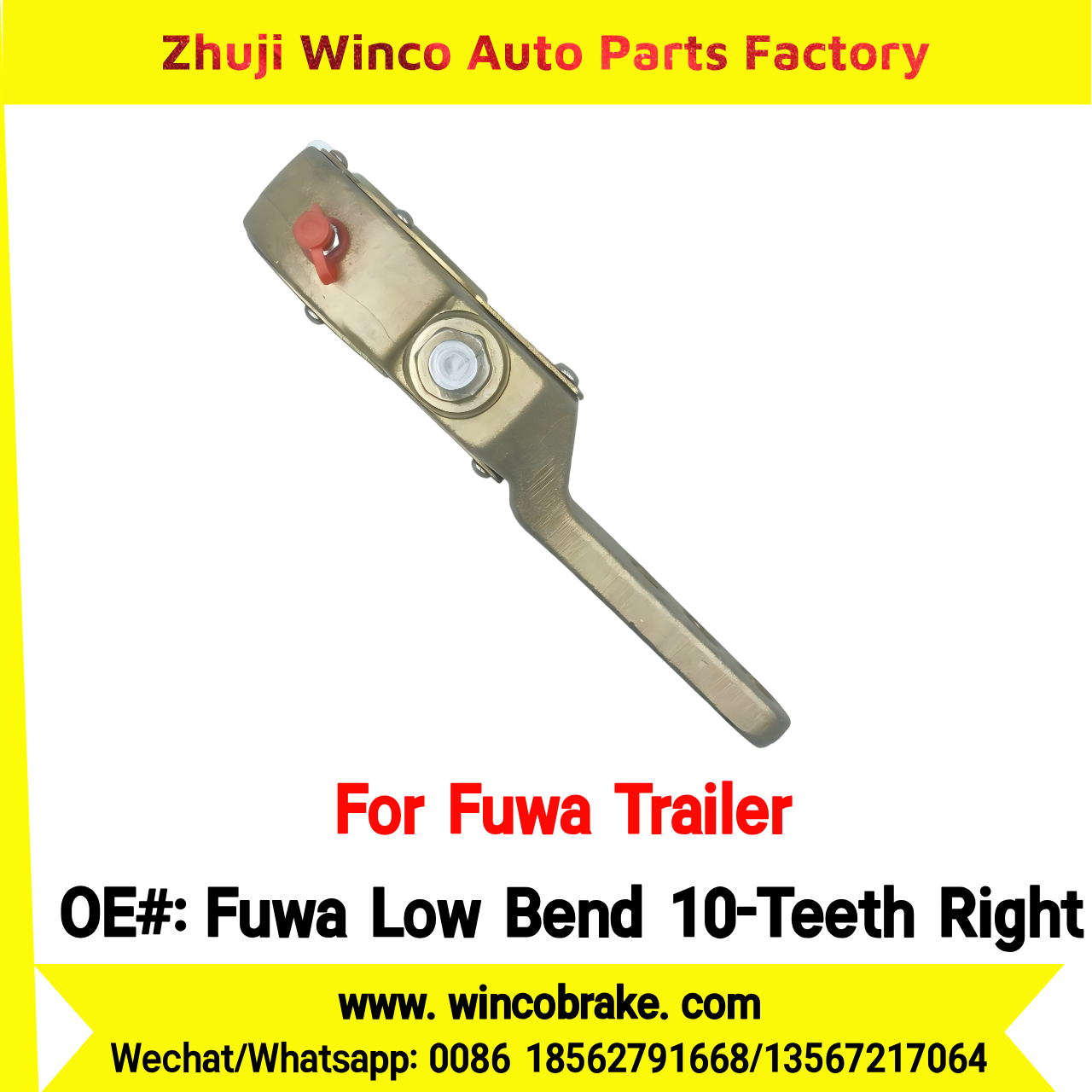 Winco OEM Fuwa Low Bend 10-Teeth Right Manual Slack Adjuster for Suit to China Fuwa Trailer 3 Hole 10 Teeth Brake Systems