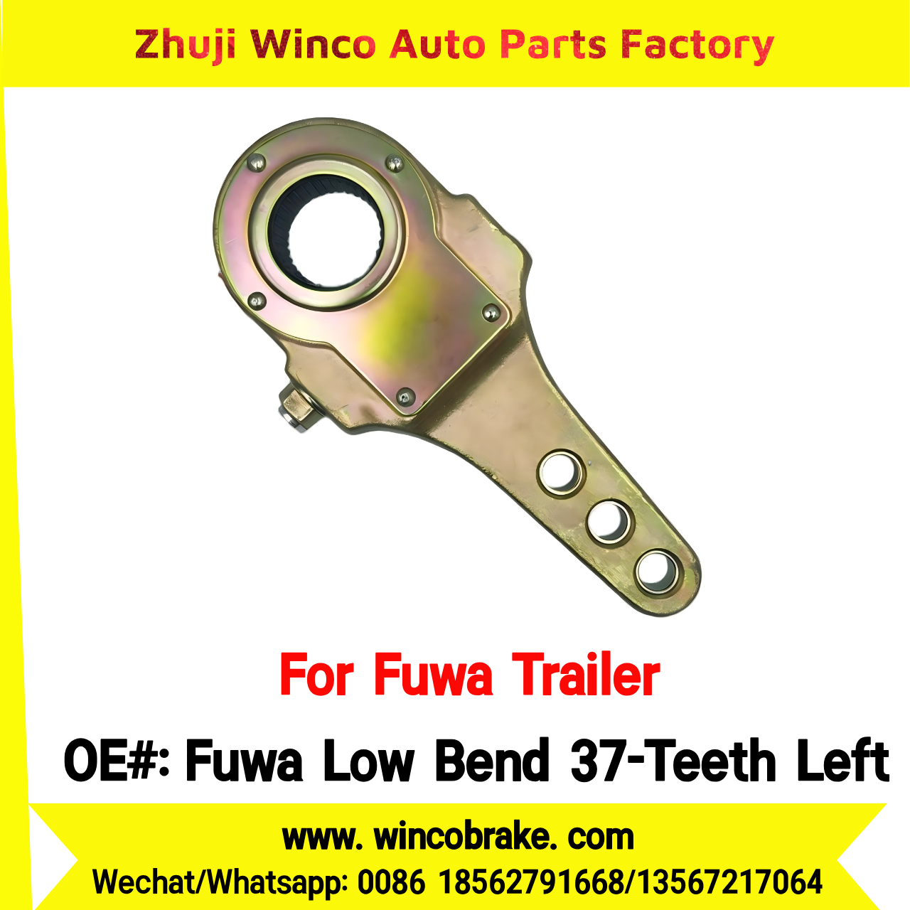 Winco OEM Fuwa Low Bend 37-Teeth Left Manual Slack Adjuster for Suit to China Fuwa Trailer 3 Hole 37 Teeth Brake Systems