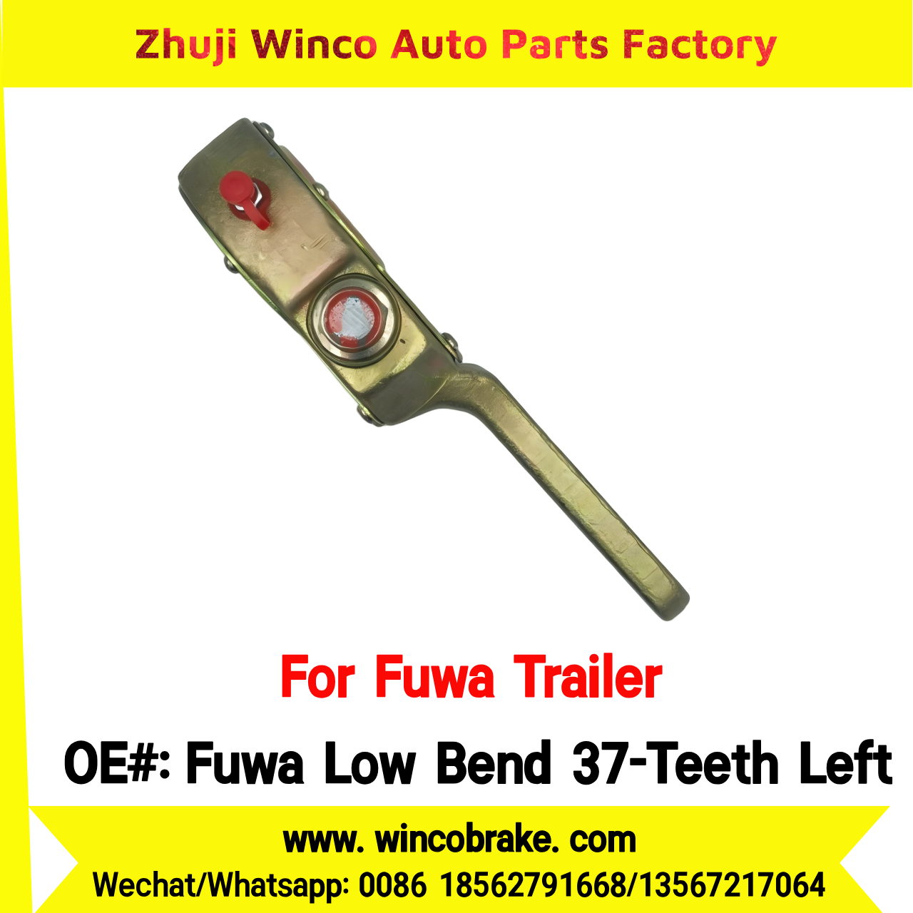 Winco OEM Fuwa Low Bend 37-Teeth Left Manual Slack Adjuster for Suit to China Fuwa Trailer 3 Hole 37 Teeth Brake Systems