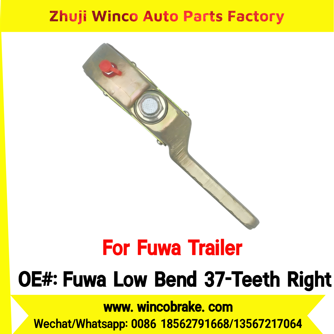 Winco OEM Fuwa Low Bend 37-Teeth Right Manual Slack Adjuster for Suit to China Fuwa Trailer 3 Hole 37 Teeth Brake Systems