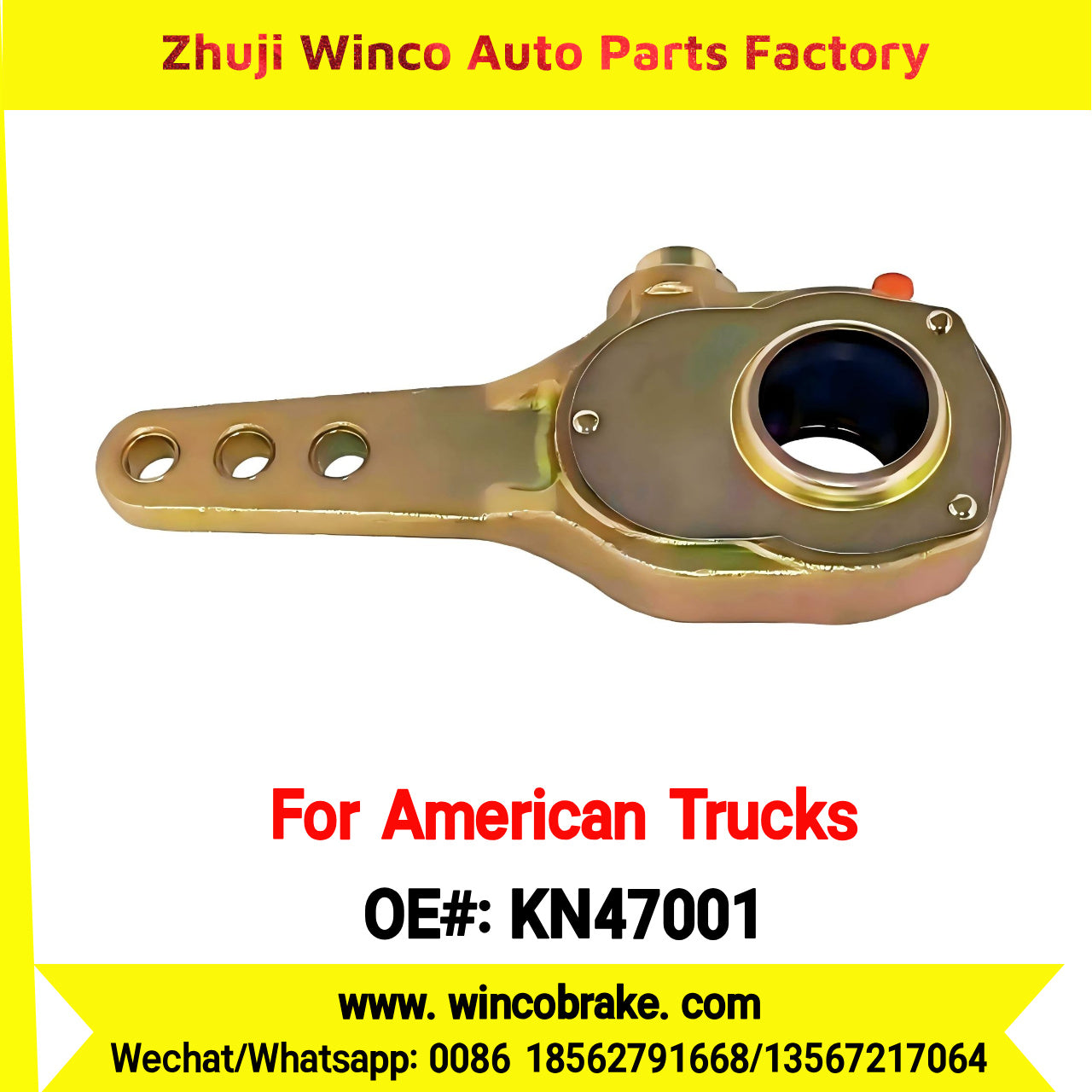 Winco OEM KN47001 Manual Brake Adjuster with Straight Arm for Truck Brake Systems 3 Holes 10 Teeth