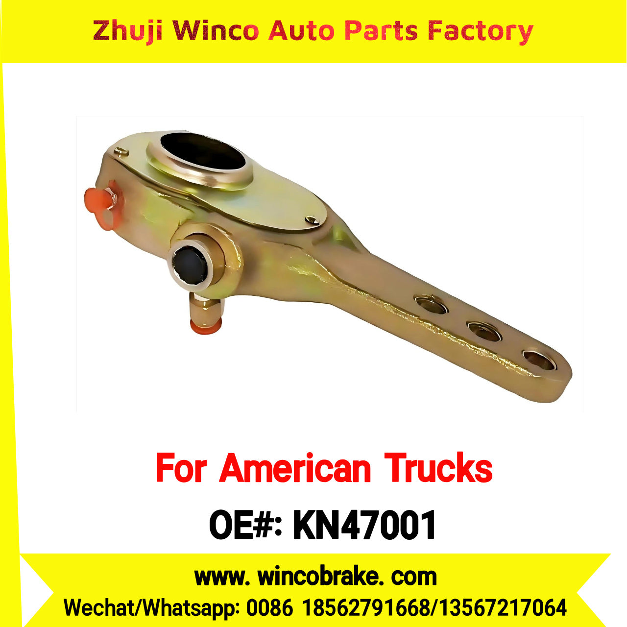 Winco OEM KN47001 Manual Brake Adjuster with Straight Arm for Truck Brake Systems 3 Holes 10 Teeth