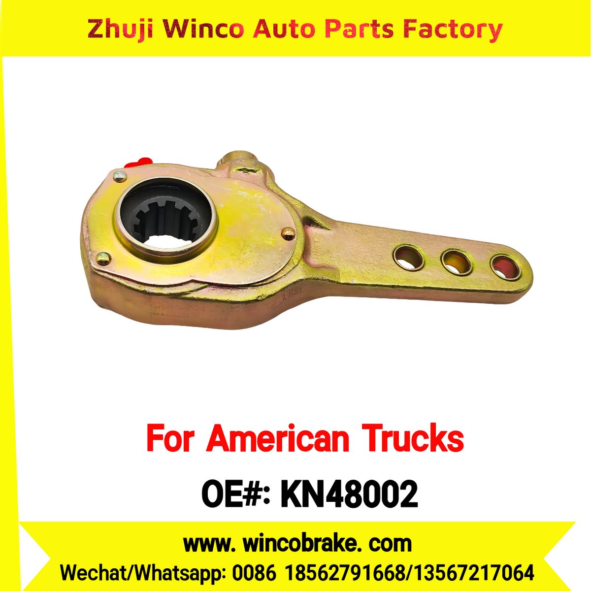 Winco OEM KN48002 Manual Brake Slack Adjuster Semi Truck Trailer 1-1/4'' Small 10 Teeth Brake Systems Accessory American Trucks Type USA HEAVY DUTY To Replace Haldex
