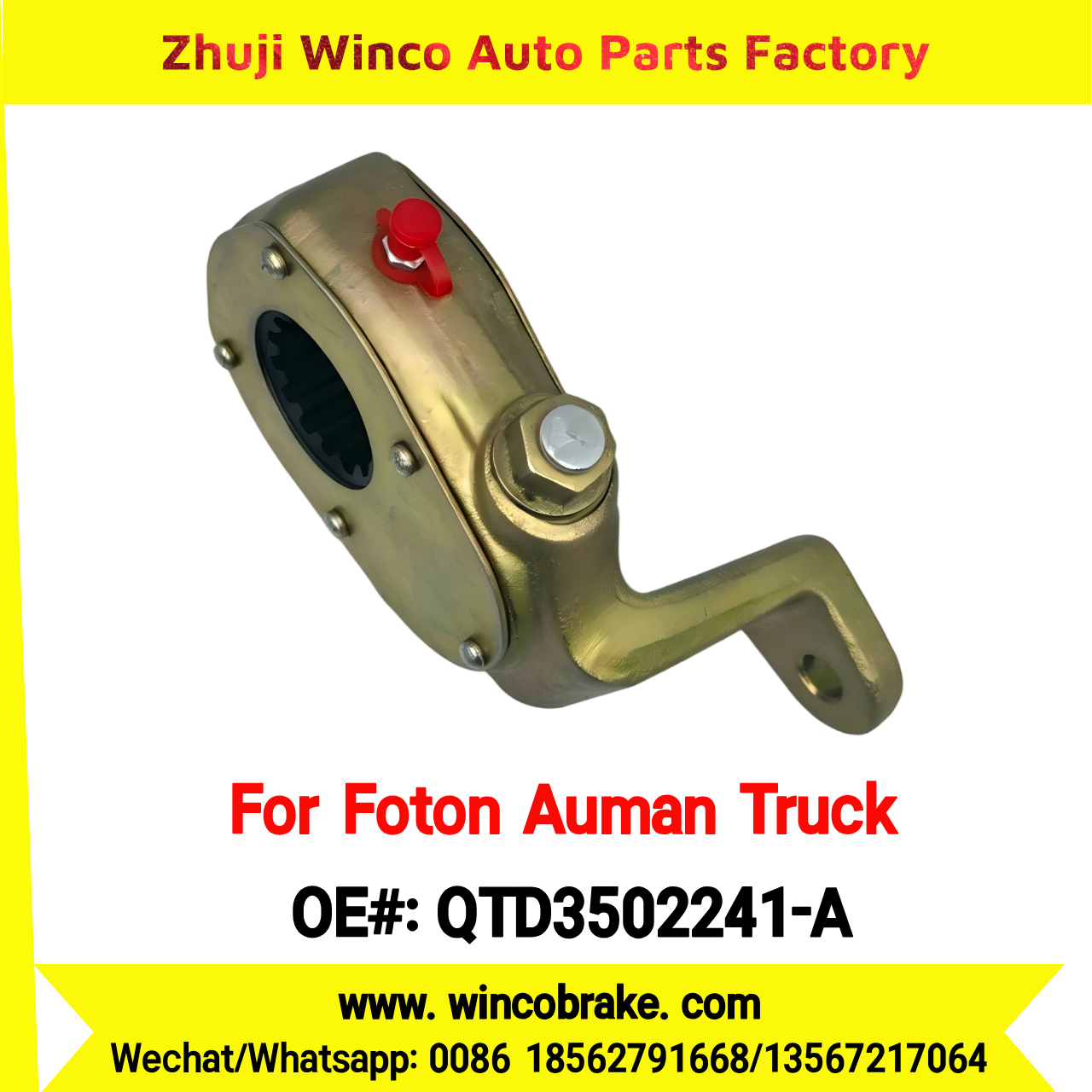 Winco OEM QTD3502241-A Manual Slack Adjuster for Suit to Chinese Foton Auman Truck Qingte Back Right 14 Teeth