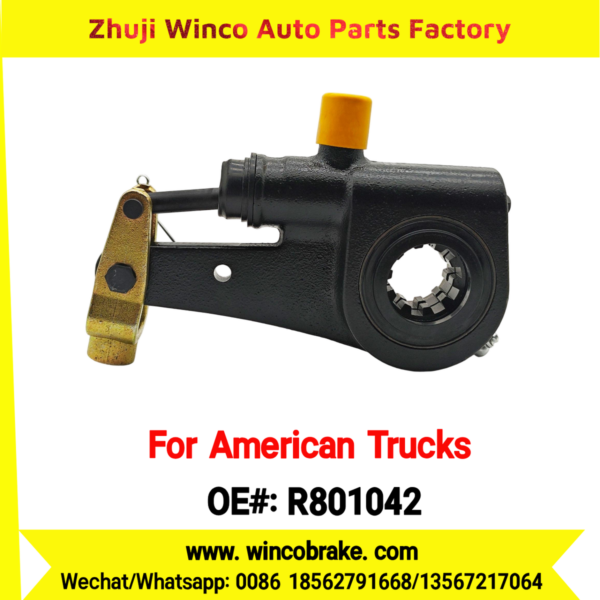 Winco OEM R801042 Automatic Slack Adjuster for Truck Brake Systems 1.5''-10 SPLINE 6'' ARM 10 Teeth Replacement SUIT TO AMERICAN TRUCKS MACK/INTERNATIONAL/FREIGHTLINER TRUCKS