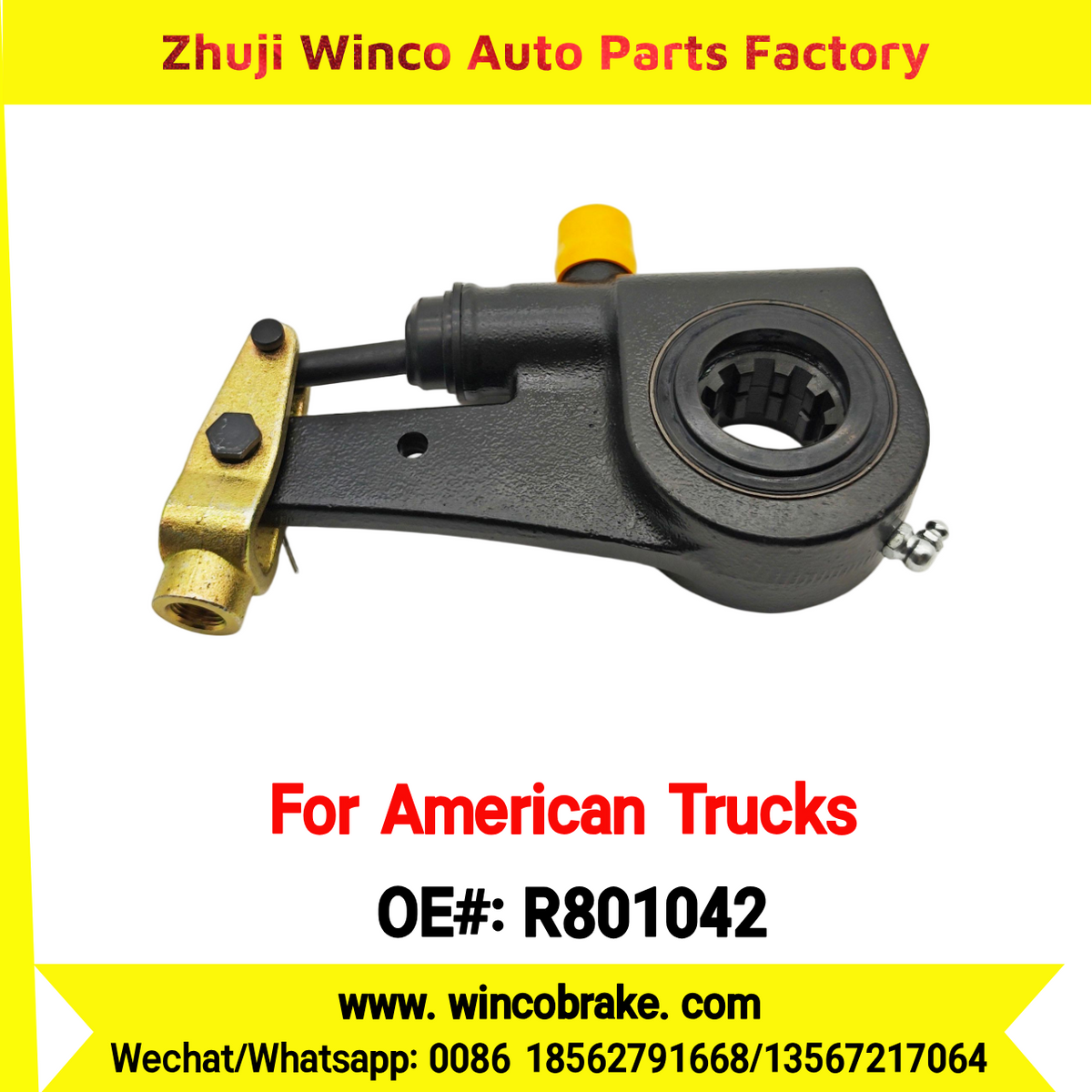 Winco OEM R801042 Automatic Slack Adjuster for Truck Brake Systems 1.5''-10 SPLINE 6'' ARM 10 Teeth Replacement SUIT TO AMERICAN TRUCKS MACK/INTERNATIONAL/FREIGHTLINER TRUCKS