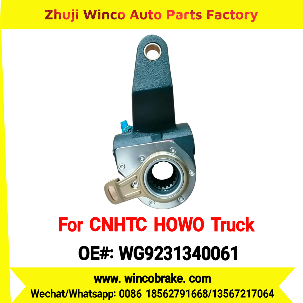 Winco OEM WG9231340061 Automatic Slack Adjuster for Auto Adjusting Arm for CNHTC HOWO Truck Spare Parts HOWO Pengatur Kepalahan Rem Kiri Pengatur Rem Left 19 Teeth